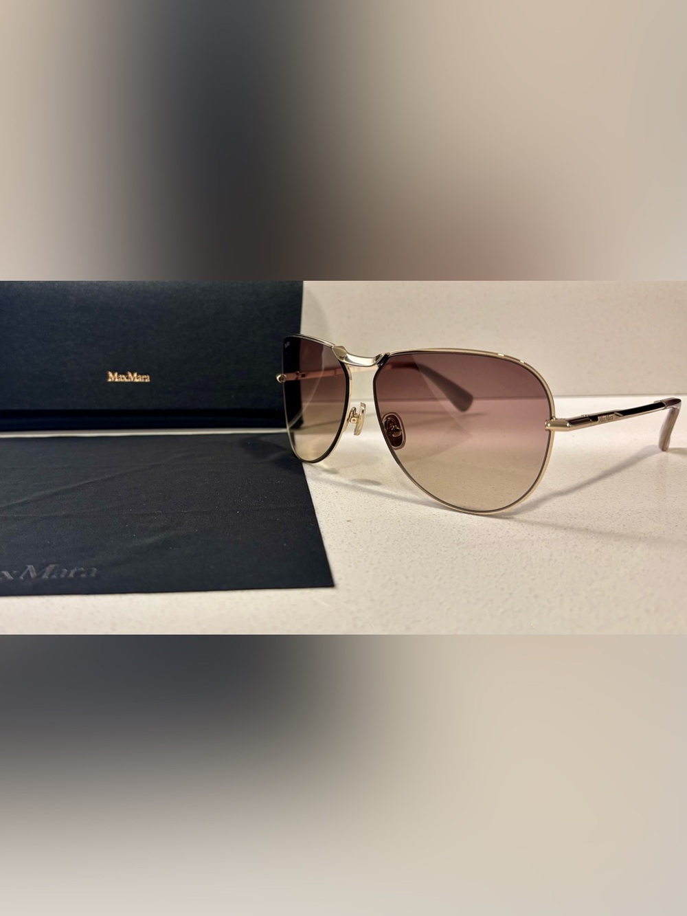 Authentic MAXMARA Gold Metal Womens Sunglasses - New with Packaging